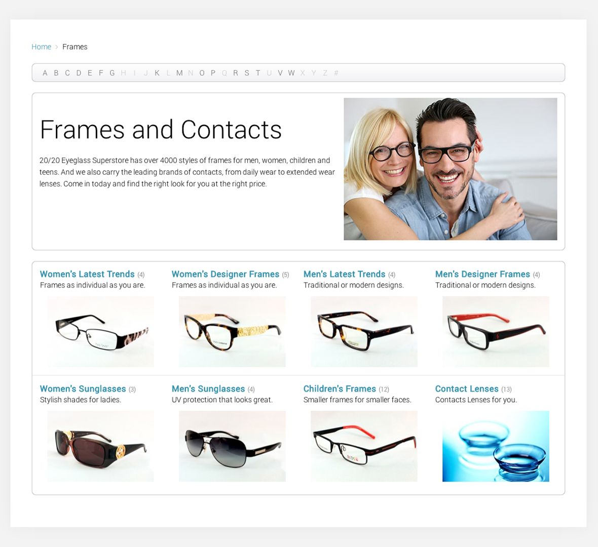 20/20 Eyeglass Superstore catalog webpage