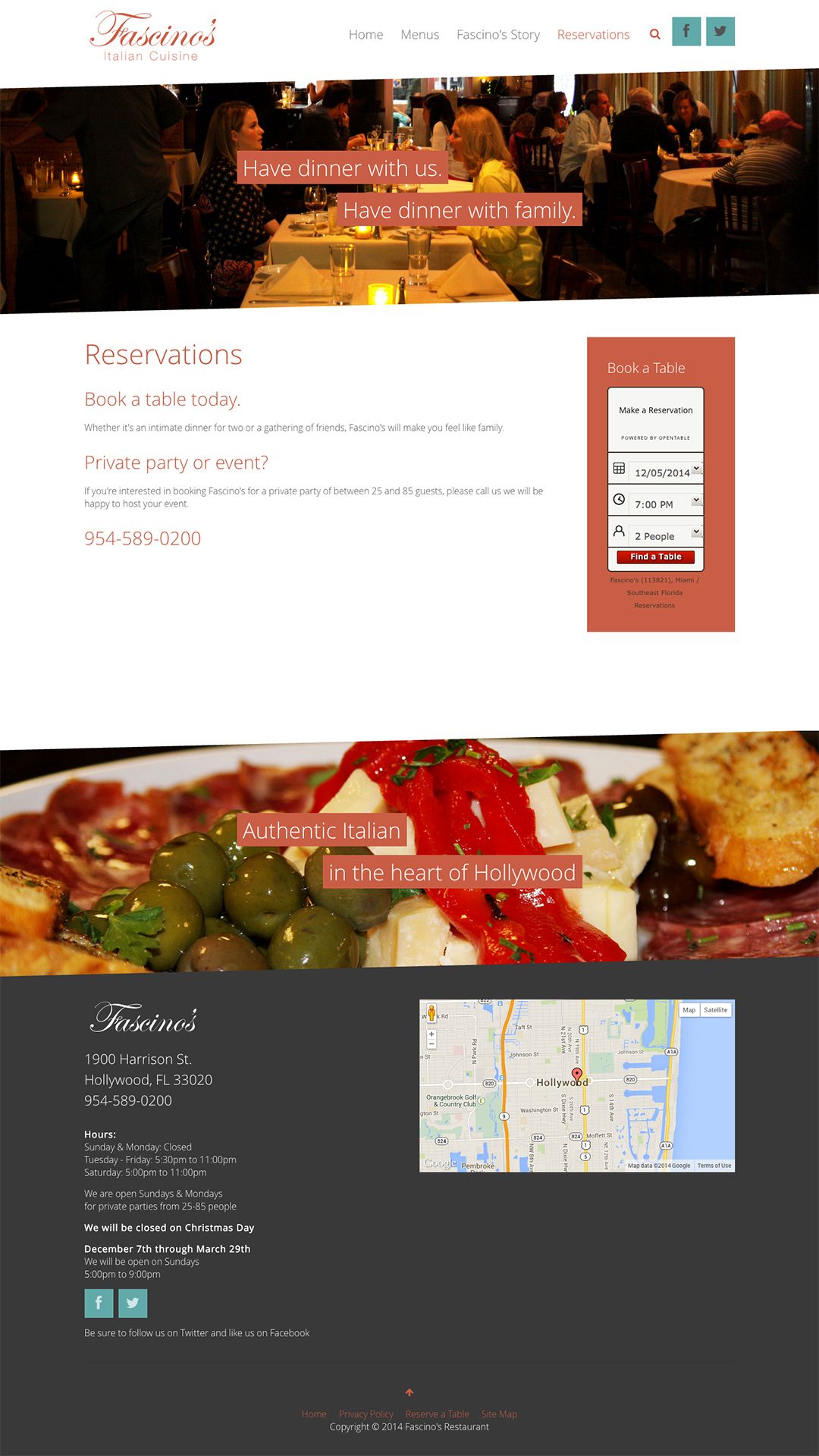 Fascios Restaurant reservations webpage