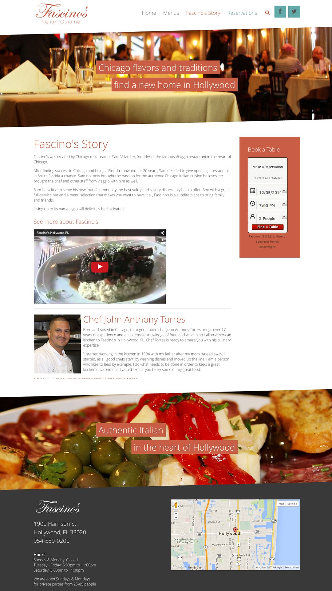 Fascinos Restaurant about us webpage