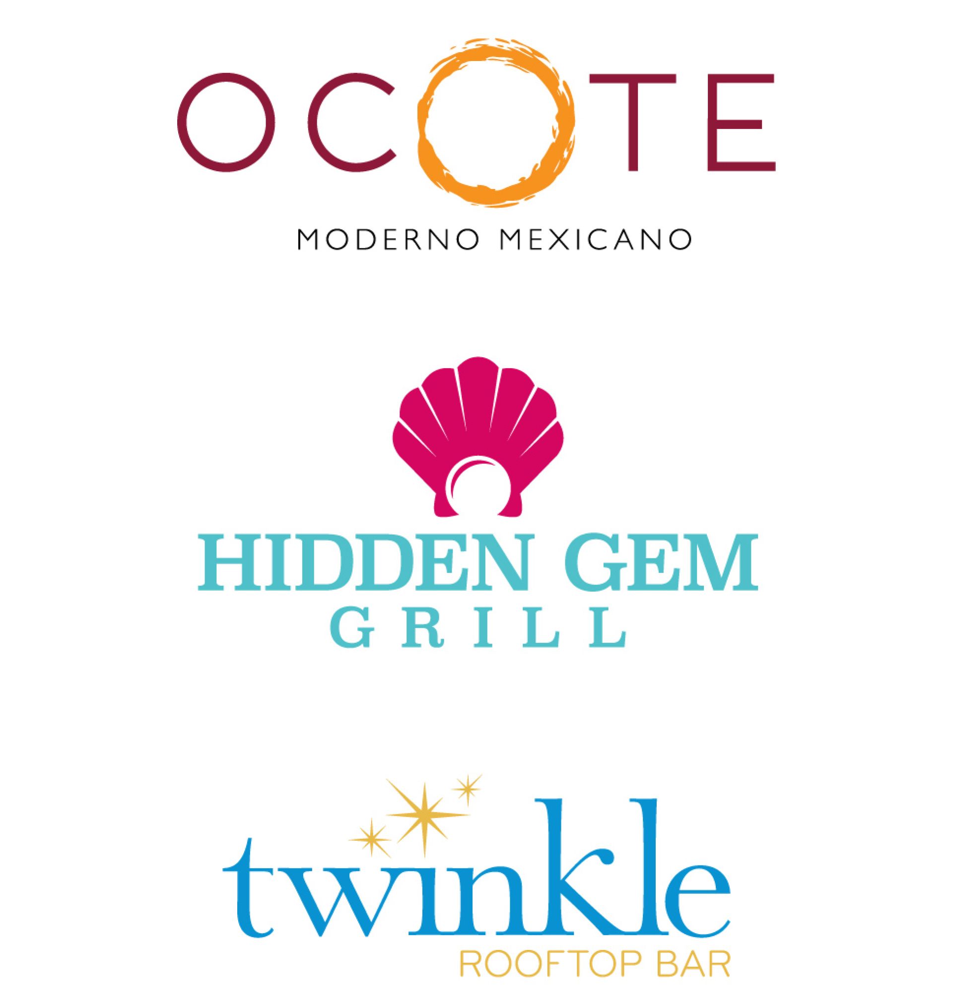 ocote, hidden gem grill, twinkle rooftop bar logos