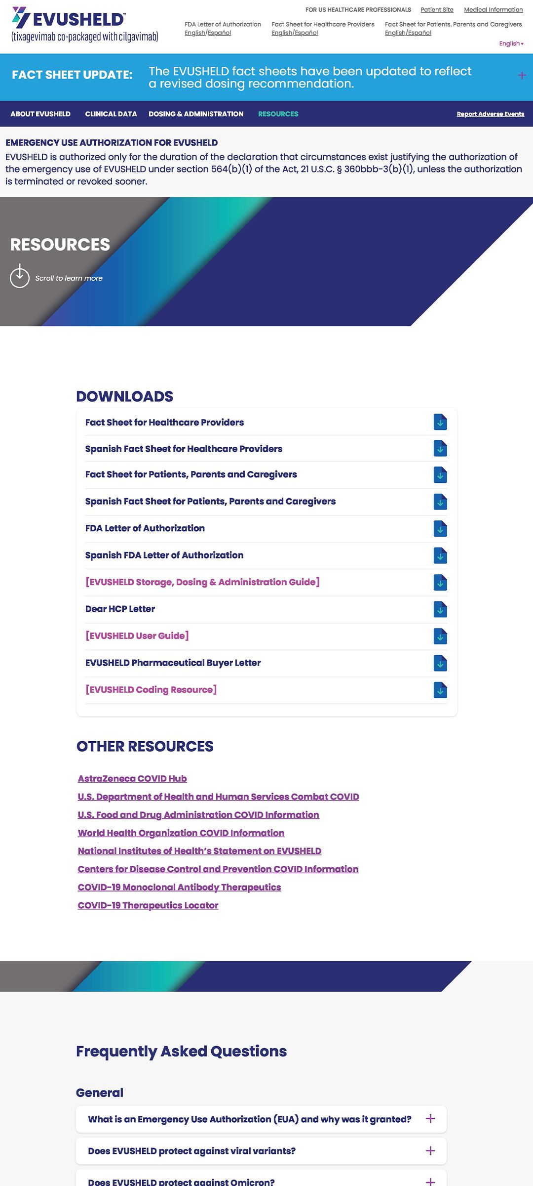 Evusheld HCP resources webpage