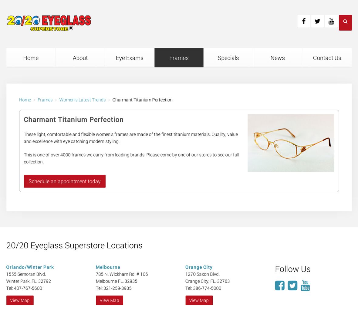20/20 Eyeglass Superstore item webpage
