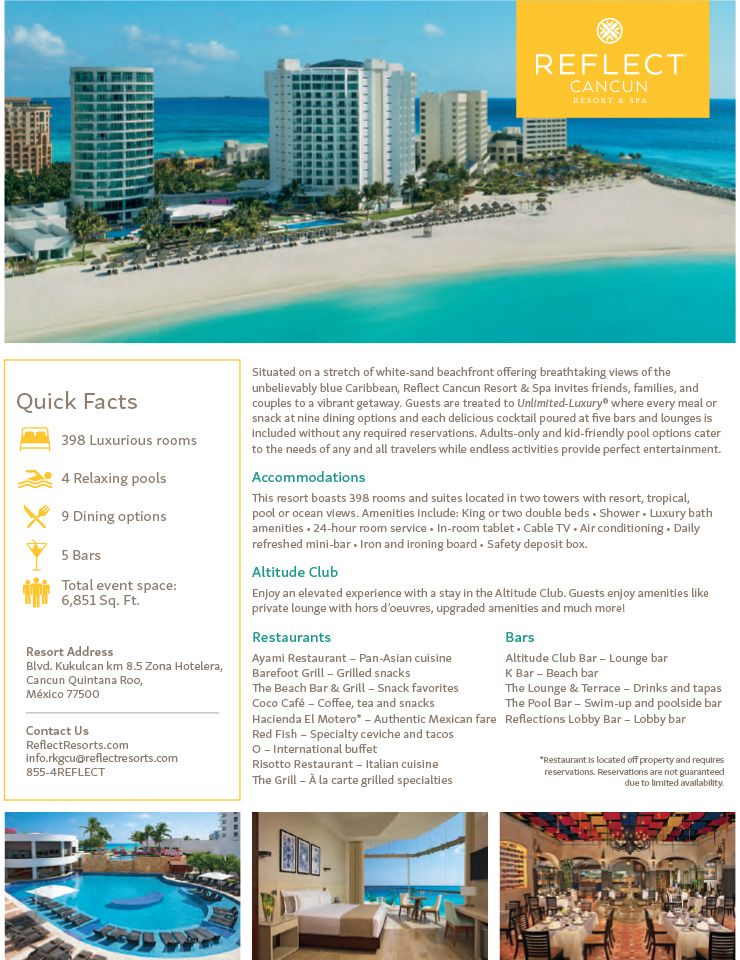 Reflect Cancun Resort Fact Sheet