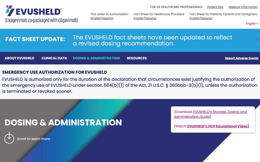 Evusheld HCP web page