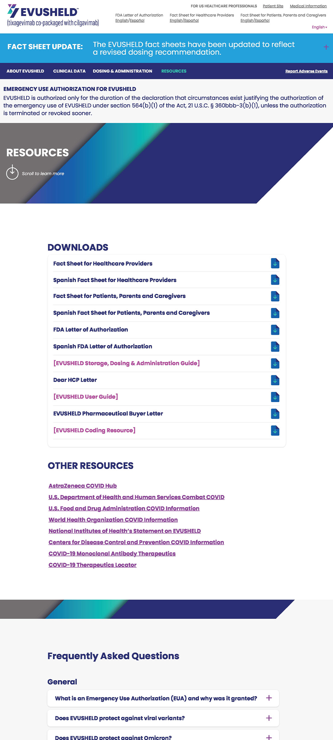 Evusheld HCP resources webpage
